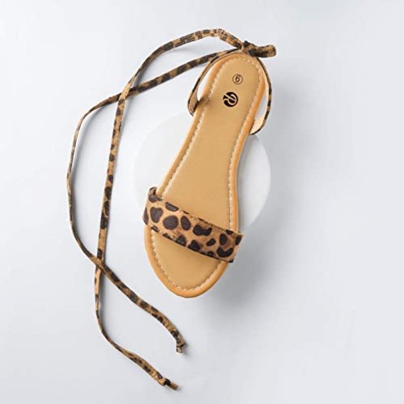 Open Toe Tie Up Ankle Wrap Flat Sandals for Women - Picture 4 of 7